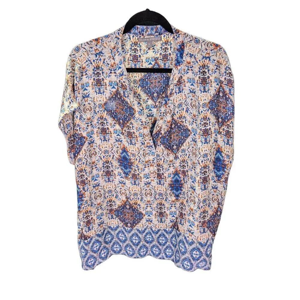 Valerie Stevens Multicolor Short Sleeves V-Neck Surplice Top Women's XL